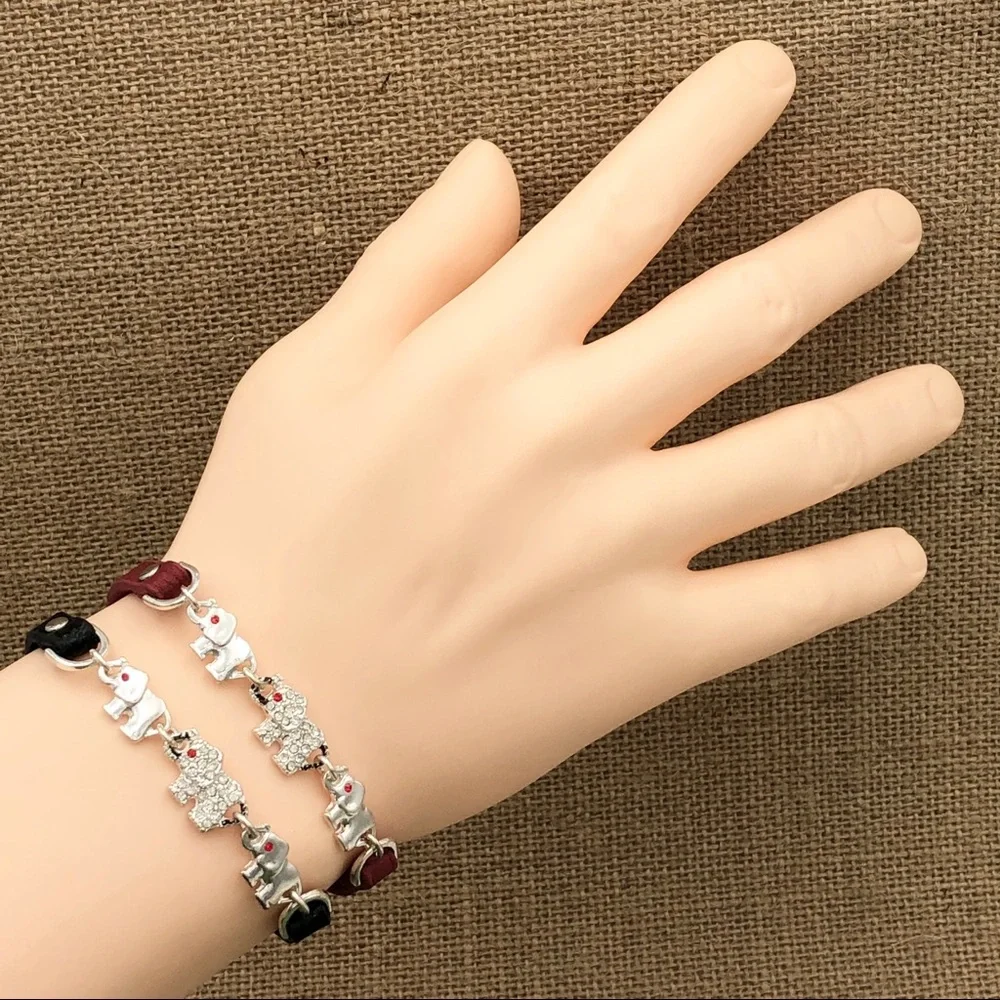 🌼 Leather Silver Elephant Wrap Bracelet Elephant Elephant Elephant Elephant